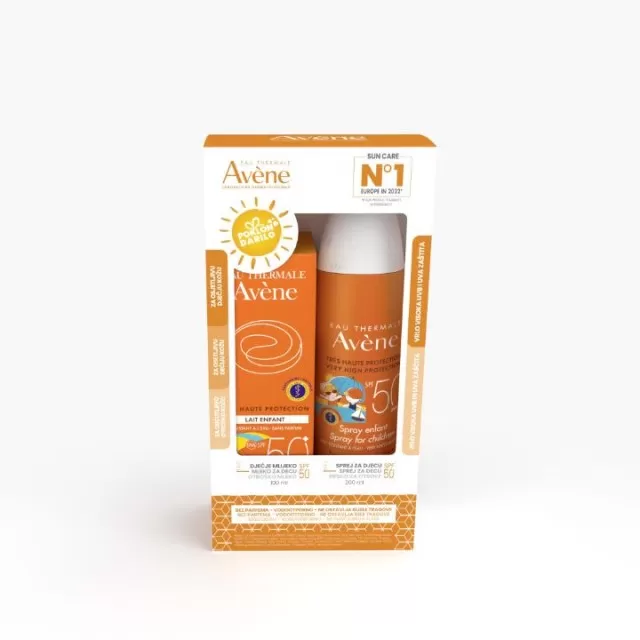 AVENE SUN DEČIJI SPREJ SPF 50+ 200ml + DEČIJE MLEKO SPF 50+ 100ML GRATIS