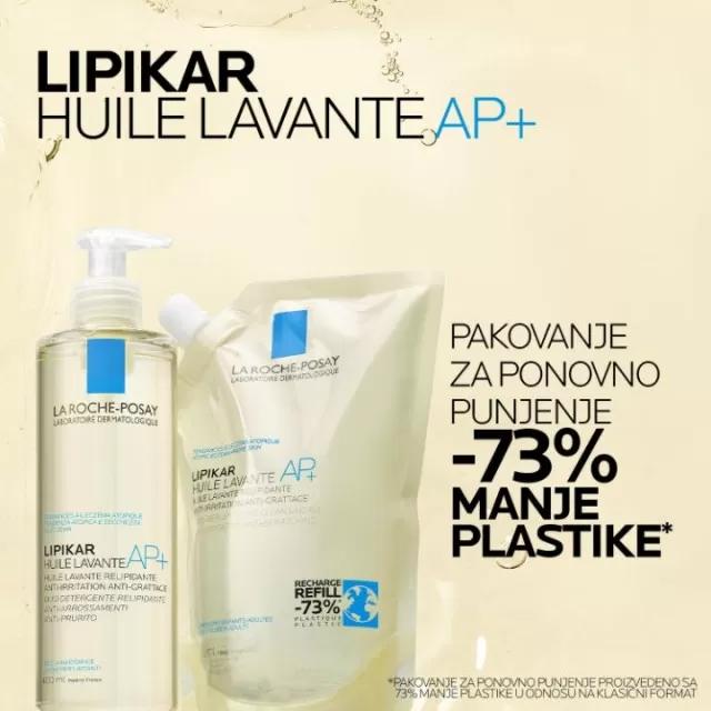 La Roche-Posay LIPIKAR HUILE LAVANTE AP+ Ulje za tuširanje za svakodnevno pranje osetljive suve kože s osećajem svraba i iritacija, pogodno za bebe, decu i odrasle REFILL, 400 ml