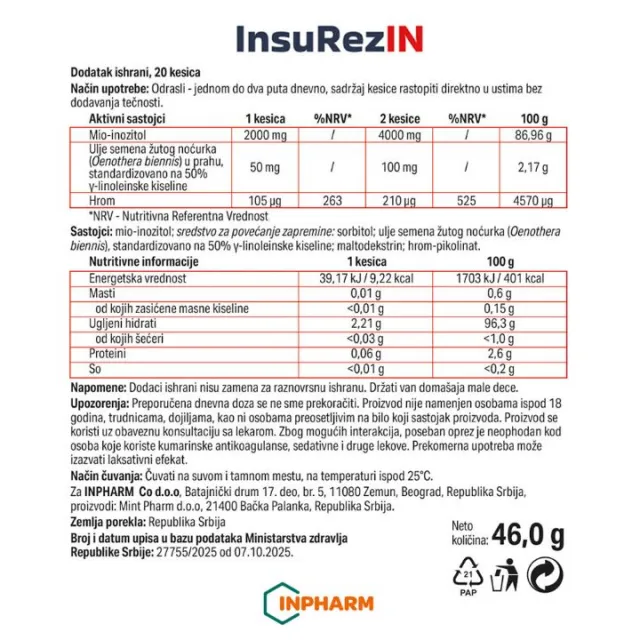 INSUREZIN ZA INSULINSKU REZISTENCIJU KESICE A20