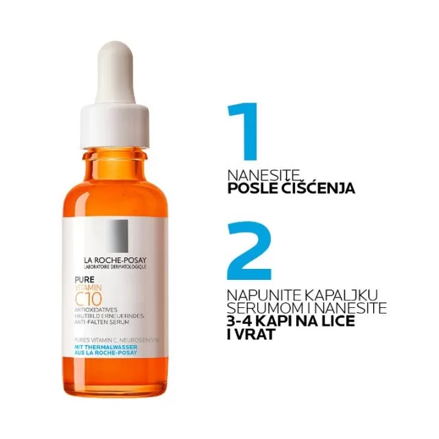 La Roche-Posay PURE VITAMIN C10 SERUM Obnavljajući serum protiv bora za sjaj i blistavost kože s čistim vitaminom C i salicilnom kiselinom, 30 ml