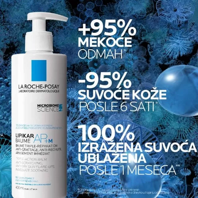 La Roche-Posay LIPIKAR BAUME AP+M Balzam protiv iritacije i svraba koji vraća lipide i trenutno umiruje kožu, pogodno za decu i odrasle, 400 ml