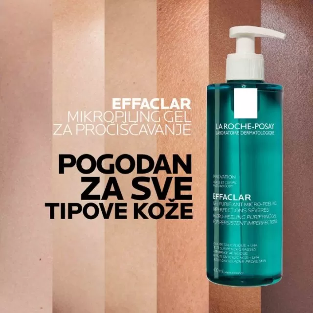 La Roche-Posay EFFACLAR Pročišćavajući mikro-piling gel za čišćenje lica i tela, za masnu kožu, 200 ml