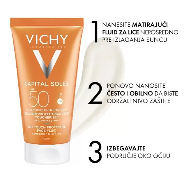 VICHY SUN CAPITAL SOLEIL "Dry touch" finish za lice SPF50+, 50 ml