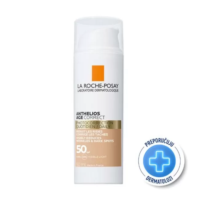 La Roche-Posay ANTHELIOS AGE CORRECT SPF50 Tonirana dnevna zaštita od sunca koja ispravlja znakove starenja, bore, tamne mrlje i elastičnost, 50 ml