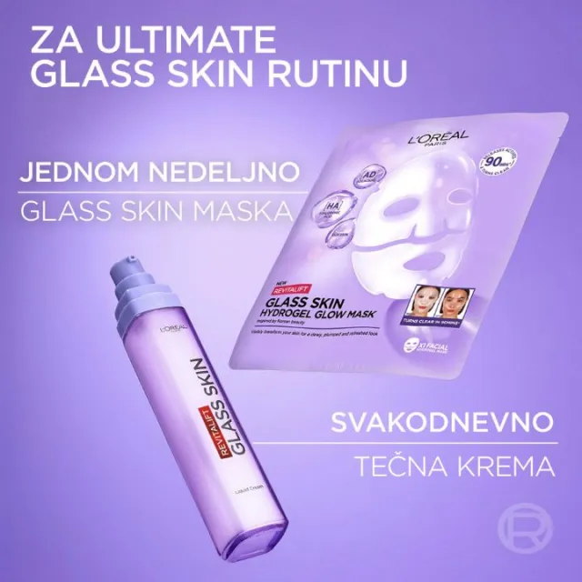 L'OREAL PARIS REVITALIFT FILLER GLASS SKIN HIDROGEL MASKA ZA BLISTAVU KOŽU A1