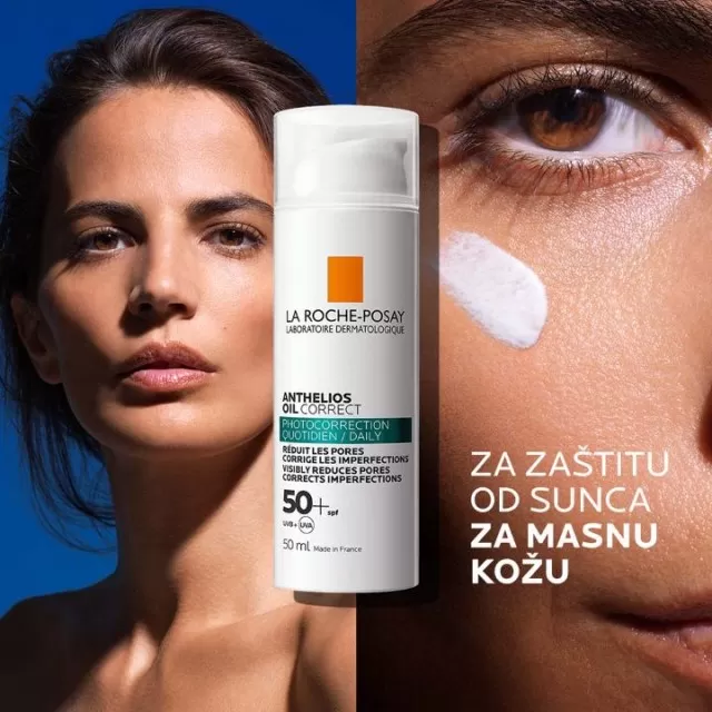 La Roche-Posay ANTHELIOS OIL CORRECT SPF50+ Gel-krema za zaštitu od sunca i za fotokorekciju, vidljivo umanjuje pore i koriguje nepravilnosti, 50 ml