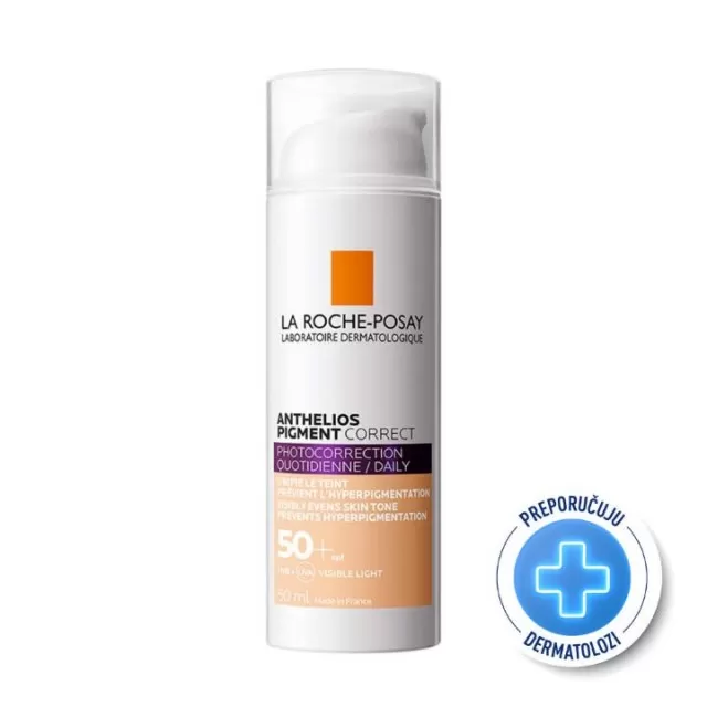 La Roche-Posay ANTHELIOS PIGMENT CORRECT SPF50+ Tonirana krema za zaštitu od sunca i za fotokorekciju, vidljivo umanjuje bore i tamne fleke, Light, 50 ml