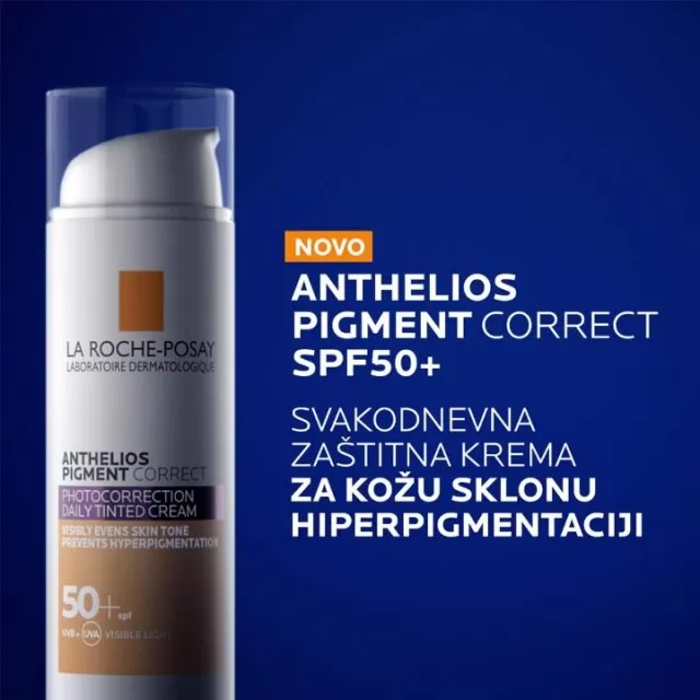 La Roche-Posay ANTHELIOS PIGMENT CORRECT SPF50+ Tonirana krema za zaštitu od sunca i za fotokorekciju, vidljivo umanjuje bore i tamne fleke, Light, 50 ml