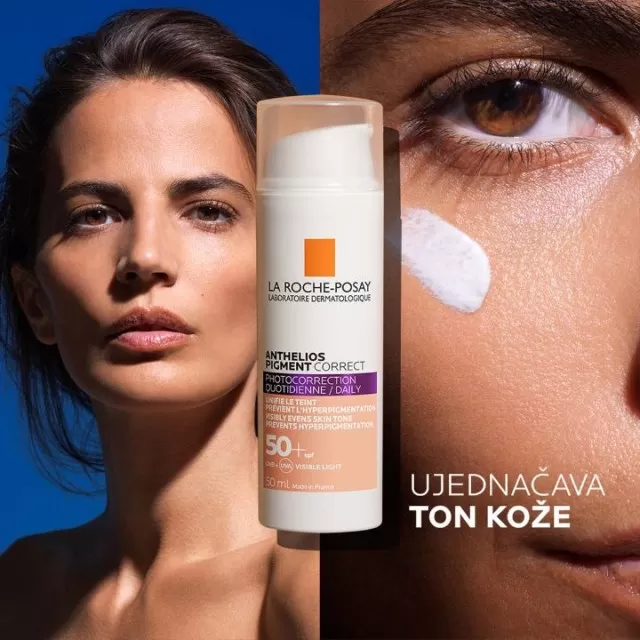 La Roche-Posay SUN ANTHELIOS PIGMENT CORRECT SPF50+ Tonirana krema za zaštitu od sunca i za fotokorekciju, vidljivo umanjuje bore i tamne fleke, Medium, 50 ml