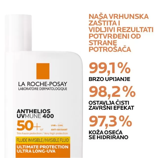 La Roche-Posay SUN ANTHELIOS UVMUNE 400 Fluid SPF50+ Ultimativna zaštita od sunca protiv dubinskog oštećenja epidermisa, 50 ml