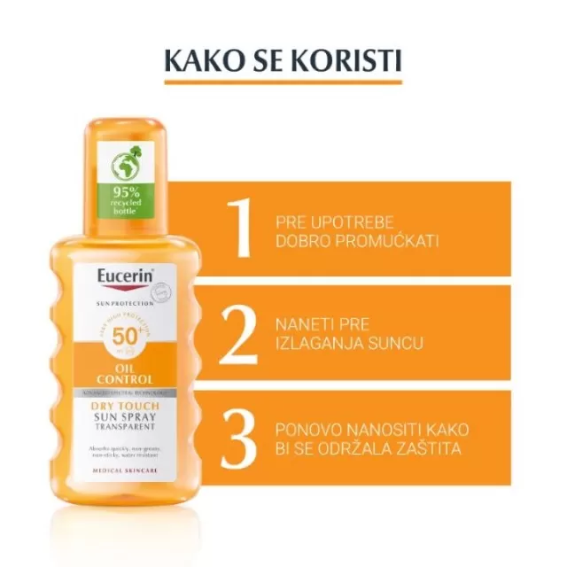 EUCERIN OIL CONTROL DRY TOUCH SPREJ ZA ZAŠTITU OSETLJIVE KOŽE OD SUNCA SPF 50+ 200ML