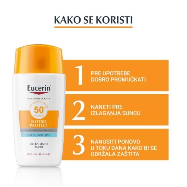 EUCERIN SUN HYDRO PROTECT ULTRALAGANI FLUID ZA ZAŠTITU LICA OD SUNCA SPF50+ 50ML
