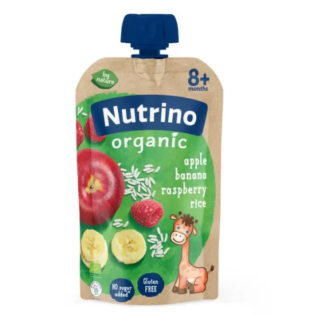NUTRINO ORGANSKI VOĆNI PIRE JABUKA, BANANA, MALINA, PIRINAČ 100G