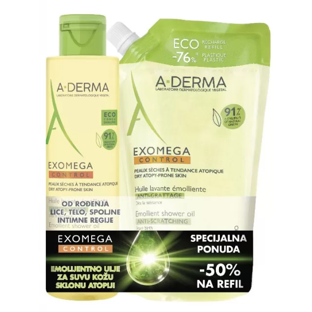 A-DERMA EXOMEGA CONTROL ULJE 500ml + REFILL 500ML -50%