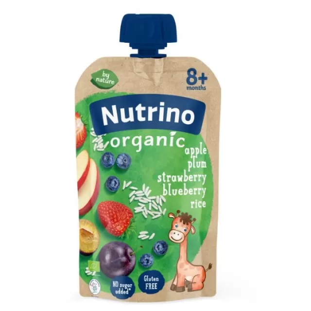 NUTRINO ORGANSKI VOĆNI PIRE JABUKA, ŠLJIVA, JAGODA, BOROVNICA 100G