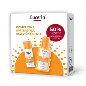 Eucerin PROMO SUN Oil control za masnu kožu SPF 50+ 50ml + Oil Control Dry Touch sprej za zaštitu osetljive kože od sunca SPF 50+ 200ml