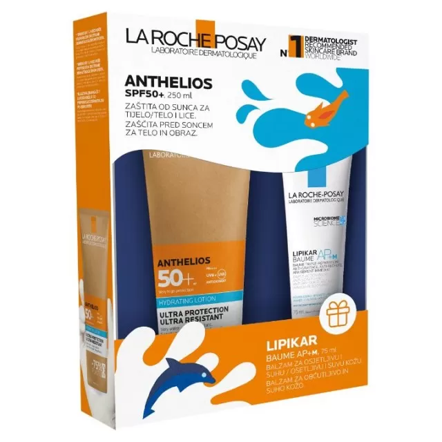 LA ROCHE-POSAY ANTHELIOS HIDRATANTNI LOSION ZA ZAŠTITU OD SUNCA ZA LICE I TELO SPF50+, 250 ML + LIPIKAR BAUME AP+M BALZAM PROTIV IRITACIJE I SVRABA KOJI VRAĆA LIPIDE I TRENUTNO UMIRUJE KOŽU, 75 ML