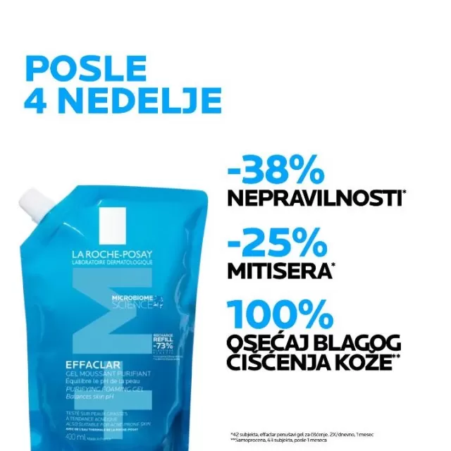 La Roche-Posay EFFACLAR Penušavi gel za čišćenje masne, osetljive kože sklone aknama 400 ml + REFILL PAKOVANJE 400 ml