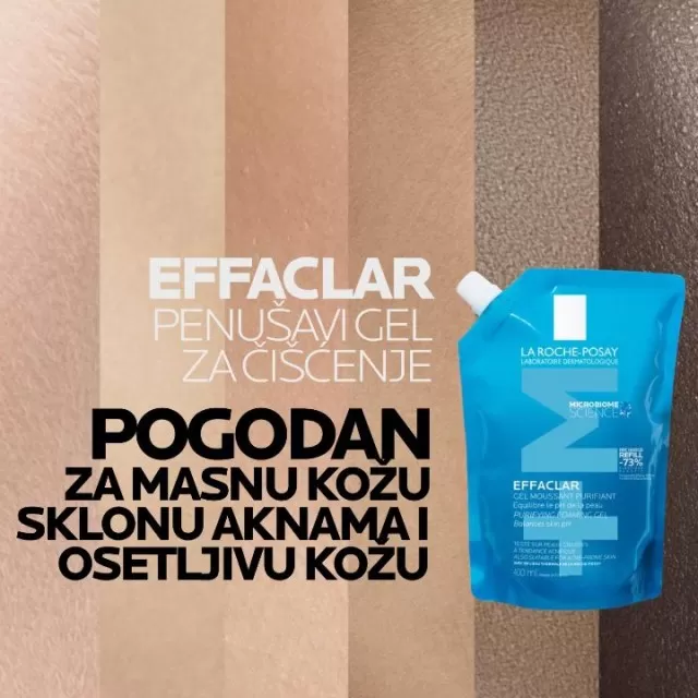La Roche-Posay EFFACLAR Penušavi gel za čišćenje masne, osetljive kože sklone aknama 400 ml + REFILL PAKOVANJE 400 ml
