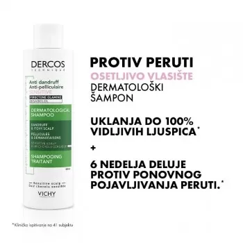 VICHY DERCOS ANTI-DANDRUFF Šampon protiv peruti za osetljivu kožu glave bez sulfata, 200 ml