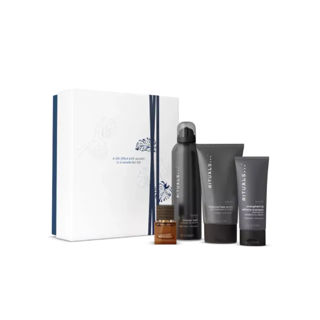 RITUALS HOMME SET MEDIUM (penasti gel za tuširanje 200ml + šampon 70ml + parfemska voda 15ml + piling za lice 125ml)