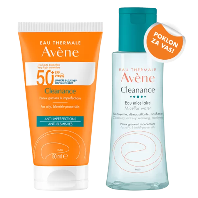 AVENE SUN CLEANANCE EMULZIJA SPF50+ 50ml + CLEANANCE MICELARNI LOSION 100ml GRATIS