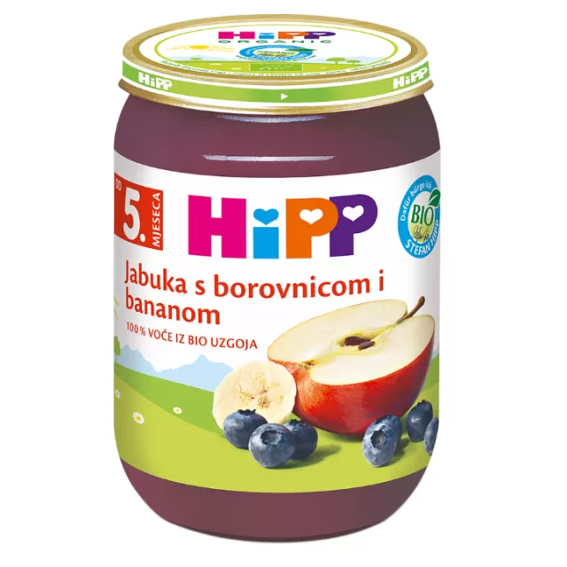 HIPP KAŠICA JABUKA SA BOROVNICOM I BANANOM 190G