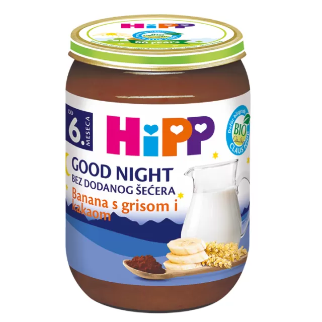 HIPP KAŠICA ZA LAKU NOĆ - BANANA SA GRIZOM I KAKAOM 190G