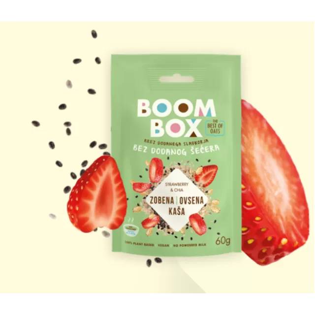 BOOM BOX OVSENA KAŠA SA JAGODOM I ČIJA SEMENKAMA 60G