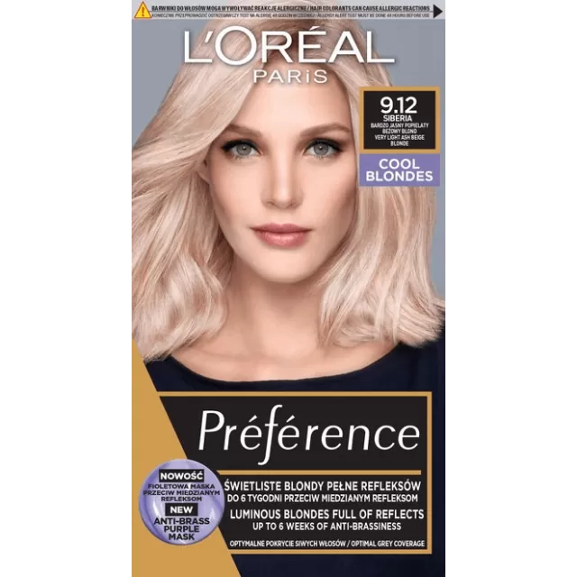 L'oreal Preference Trajna boja za kosu 9.12 Sibir veoma svetlo pepeljasto bež plava