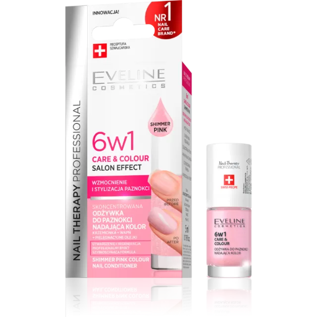 EVELINE NAIL THERAPY 6IN1 CARE&COLOUR SHIMMER PINK 5ML