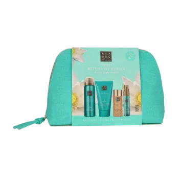 RITUALS KARMA SET TRAVEL NESESER (pena za tuširanje 50 ml + ulje za telo 30 ml + mist za kosu i telo 20 ml + krema za telo 70ml)