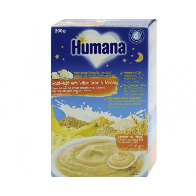 HUMANA MLEČNA KAŠICA ZA LAKU NOĆ SA CELIM ZRNOM ŽITA I BANANOM 200G