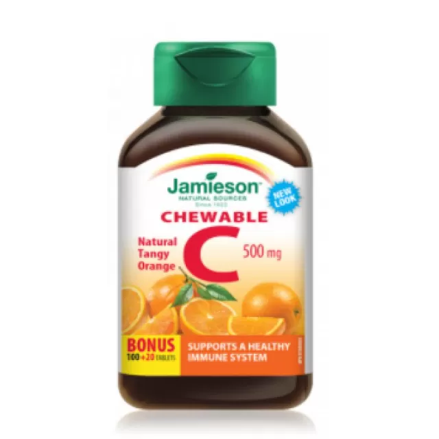 JAMIESON VITAMIN C 500MG NATURAL TANGY ORANGE CHEWABLE TABLETE A100+20