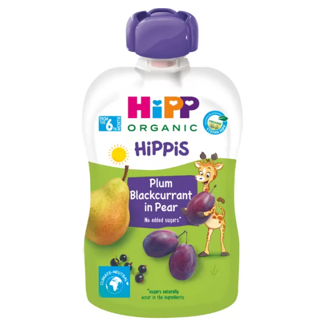 HIPP POUCH KRUŠKA, ŠLJIVA I CRNA RIBIZLA 100G 6M+