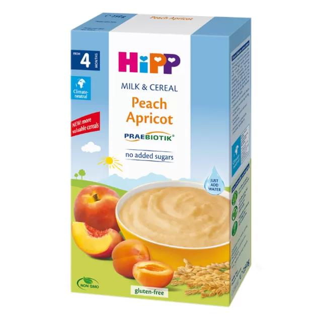 HIPP INSTANT KAŠA MLEKO I ŽITARICE - BRESKVA I KAJSIJA 250G