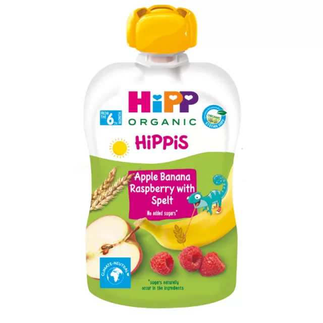 HIPP POUCH JABUKA, BANANA, MALINA SA INTEGRALNIM ŽITARICAMA 100G 6M+