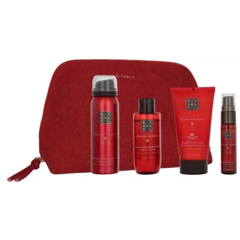 RITUALS AYURVEDA SET TRAVEL NESESER (pena za tuširanje 50 ml + mist za kosu i telo 20 ml + ulje za tuširanje 75 ml + krema za telo 70 ml)