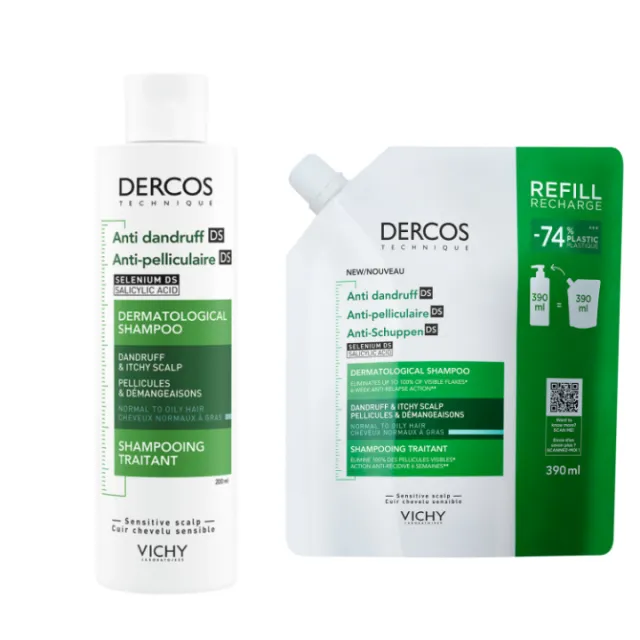 VICHY DERCOS ŠAMPON PROTIV MASNE PERUTI 200ML + EKO REFILL PROTIV MASNE PERUTI 390ML